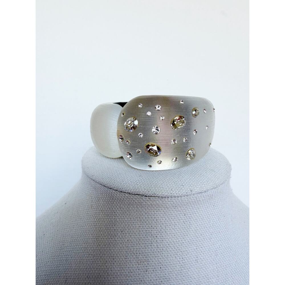 Alexis Bittar White Resin & Crystal Pave Hinged Statement Cuff Bracelet - Picture 2 of 16